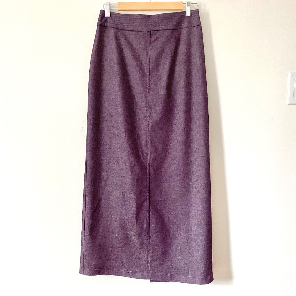 1980’s Long Purple Denim Skirt, Cotton Maxi Modest Slim Skirt with Slit R W & Co